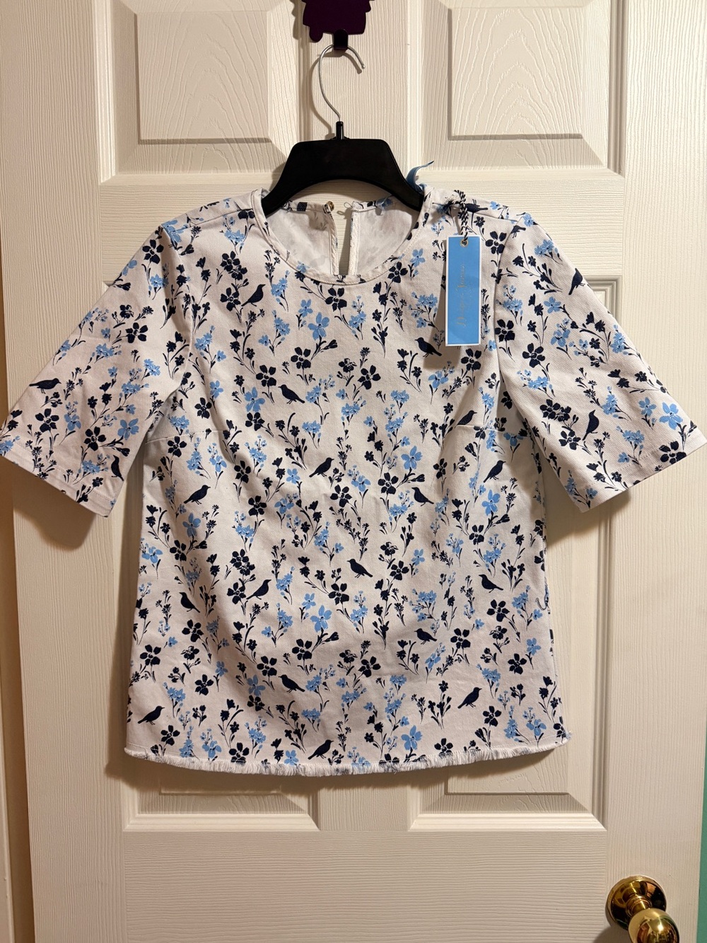 Draper James, Printed denim Popover Top, NWT